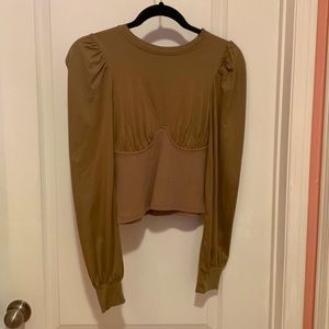 Bustier-styled, ruched long sleeve blouse